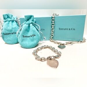 RARE RETIRED TIFFANY & CO. Sterling 925 Chain Heart Toggle Necklace Bracelet SET